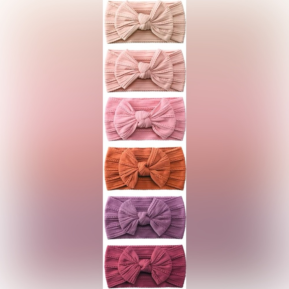 Pink Baby Headband Bow Set (6 Pack) Blush Mauve Nylon Infant Girl soft stretch